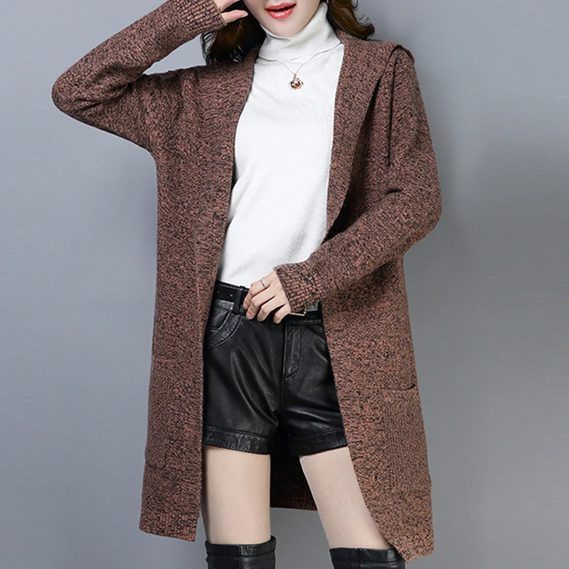 2020 Autumn and Winter New Women Loose Long Sleeve Knitted Cardigans Sweaters Casual Solid Hooded Thick Sweaters coats women