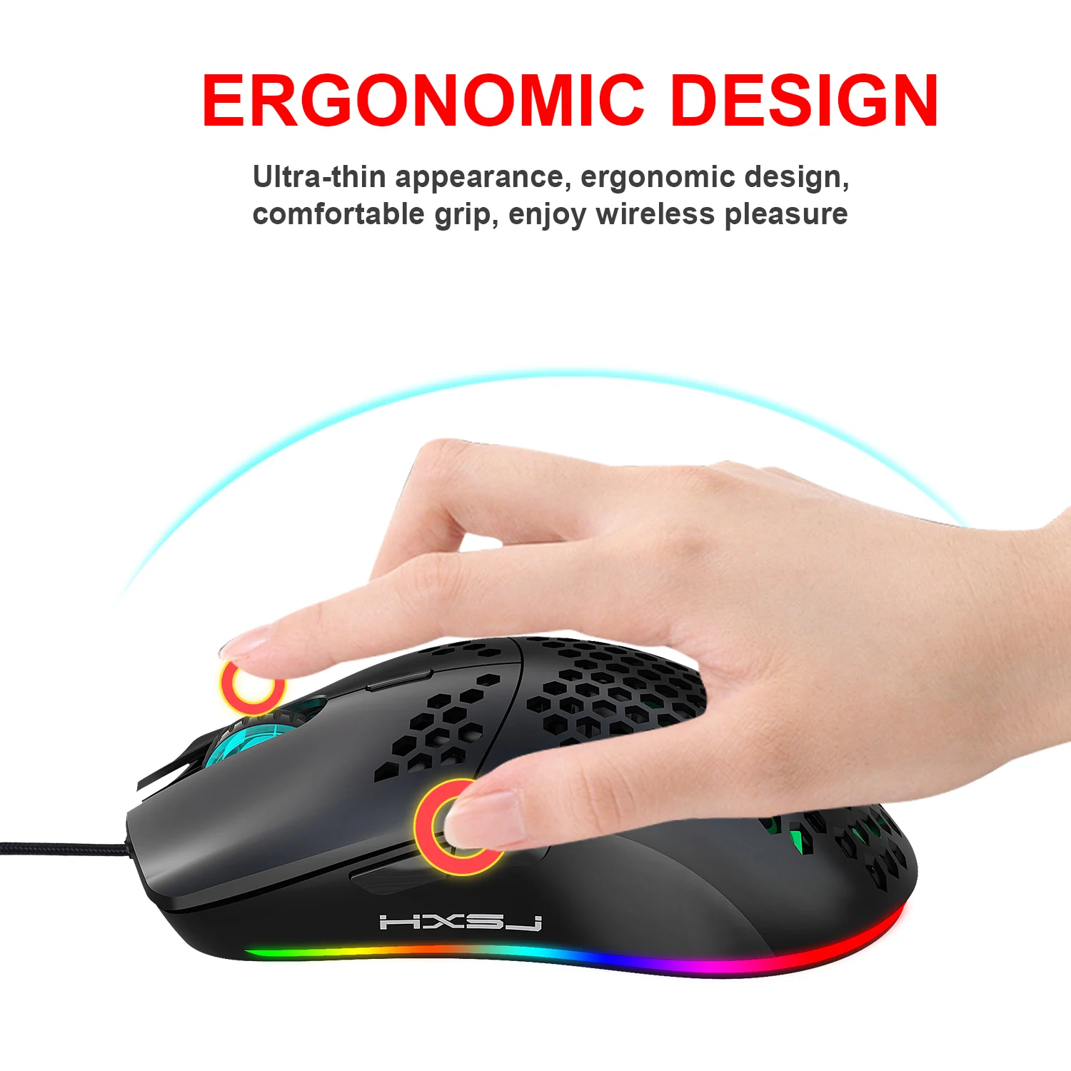 hxsj j900 usb wired gaming mouse rgb gamer mouses adjustable 6400 dpi honeycomb programmable ergonomic mice for desktop laptop free global shipping