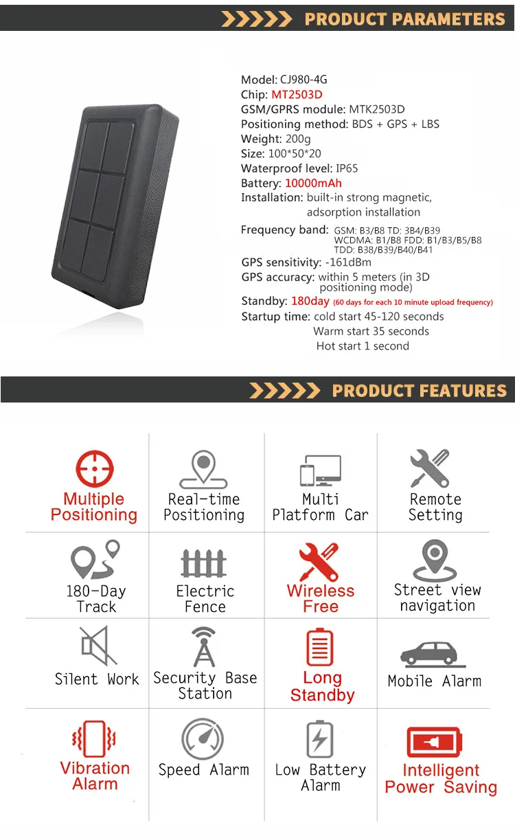 4G LTE-TDD LTE-FDD WCDMA TD-SCDMA GSM Автомобильный gps трекер Магнитный Водонепроницаемый 10000mA локатор система управления слежением