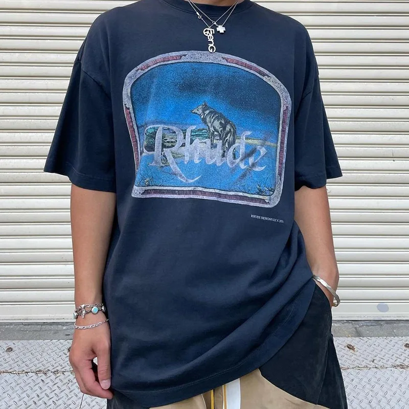 

УКОРОЧЕННЫЙ ТОП большого размера в стиле хип-хоп с коротким рукавом и принтом дикого волка ревеня одинокого волка Мужская Женская футболка ...