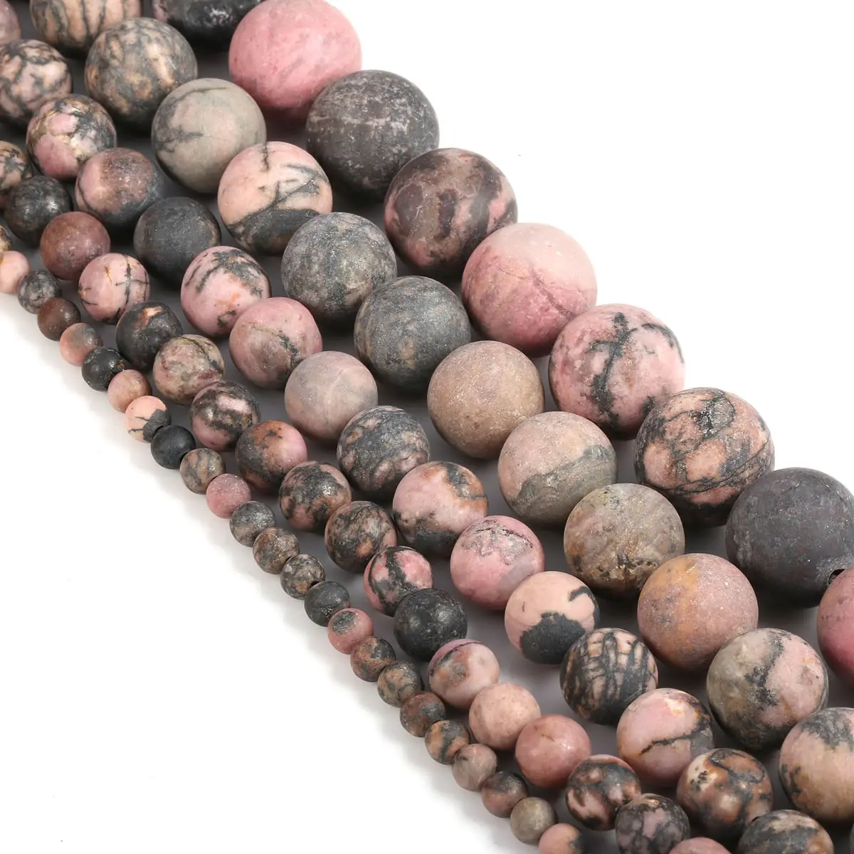 Натуральные матовые Матовые Круглые круглые бусины с черной линией родохрозита