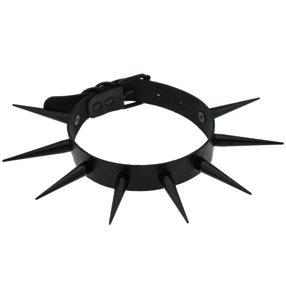 

KMVEXO Big Black Spike Rivet Wild Punk Rock Leather Harness Choker Necklaces Women Gothic Harajaku Statement Party Jewelry Men
