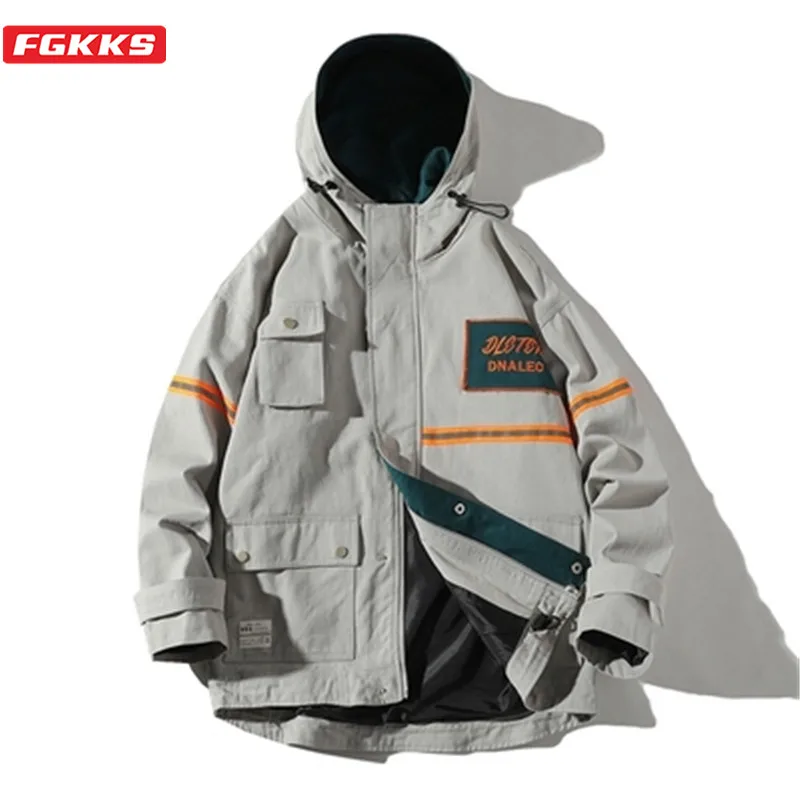 FGKKS Тренд Брендовая мужская куртка с капюшоном High Street Мужская хип-хоп модная