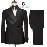 cenne des graoom new winter men suits tailor made tuxedo double breasted black satin collar blazer pant evening party prom groom
