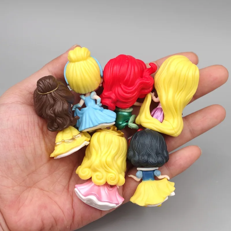 6Pcs/Set Disney Princess Aurora Cinderella Snow White Mermaid Rapunzel Bella PVC Action Figures Toys images - 6