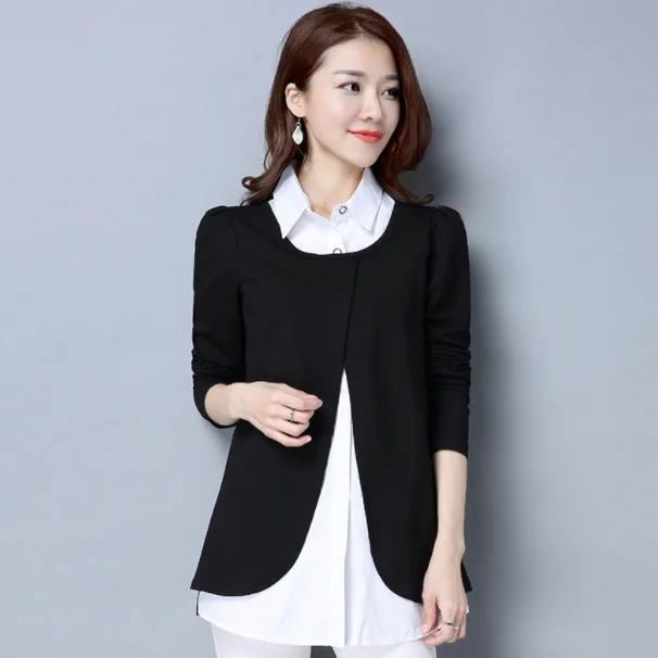 Женские блузки из M-4xl хлопка с имитацией двух частей длинная рубашка размера плюс