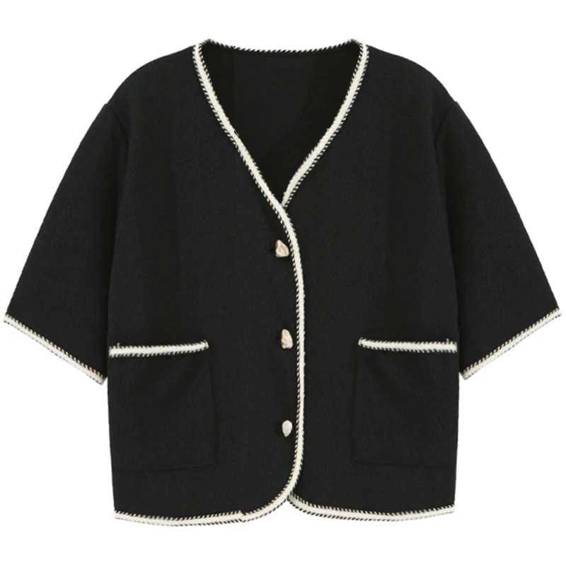 

Temperament Short Sleeve Blouse Women 2021 Summer Office Lady Cardigan V Neck Shirt Korean Slim Blouses Elegant Jacket Tops