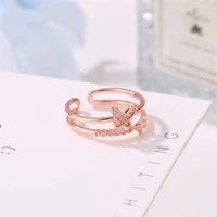 2 colors women temperament rings the new double layer butterfly ring popular opening adjustable ring jewelry gift
