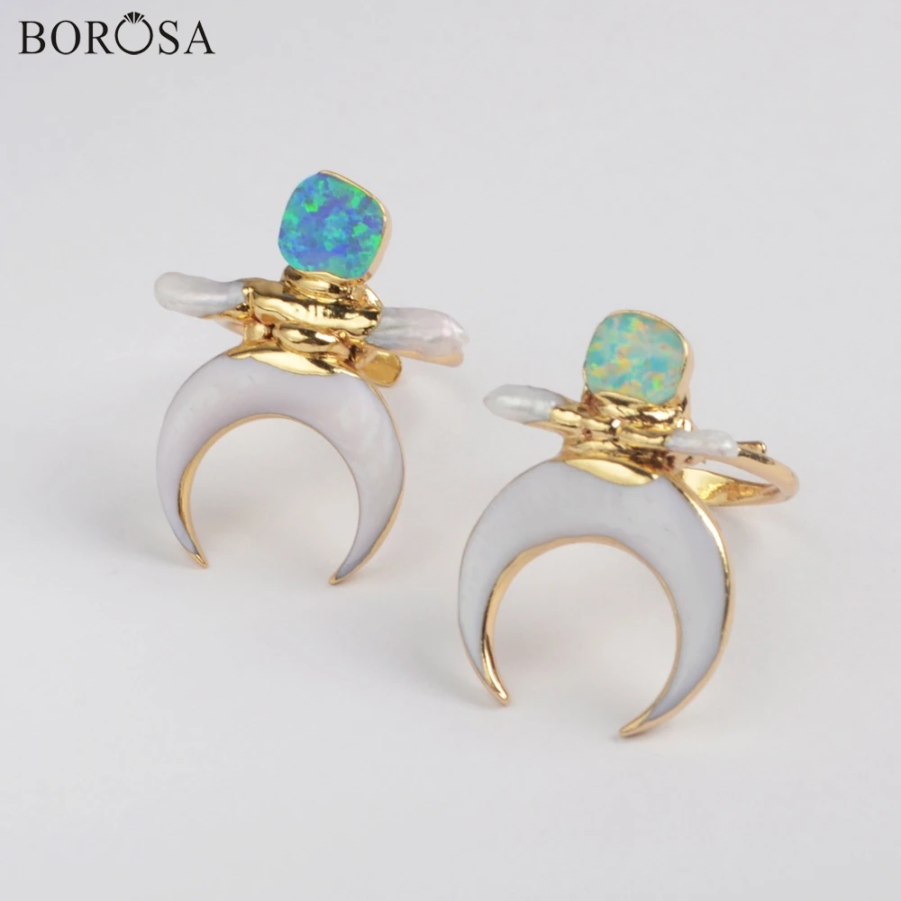 Богемные Регулируемые кольца BOROSA G1863 регулируемые в виде полумесяца с белым и