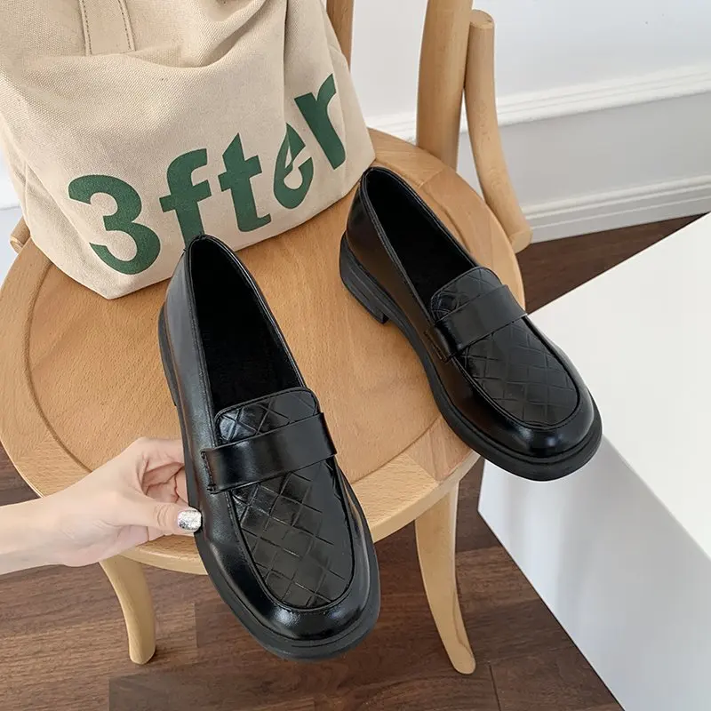 

Туфли-оксфорды женские, однотонные кожаные, на толстой платформе, без застежки, круглый носок, низкий каблук, повседневная обувь, весна