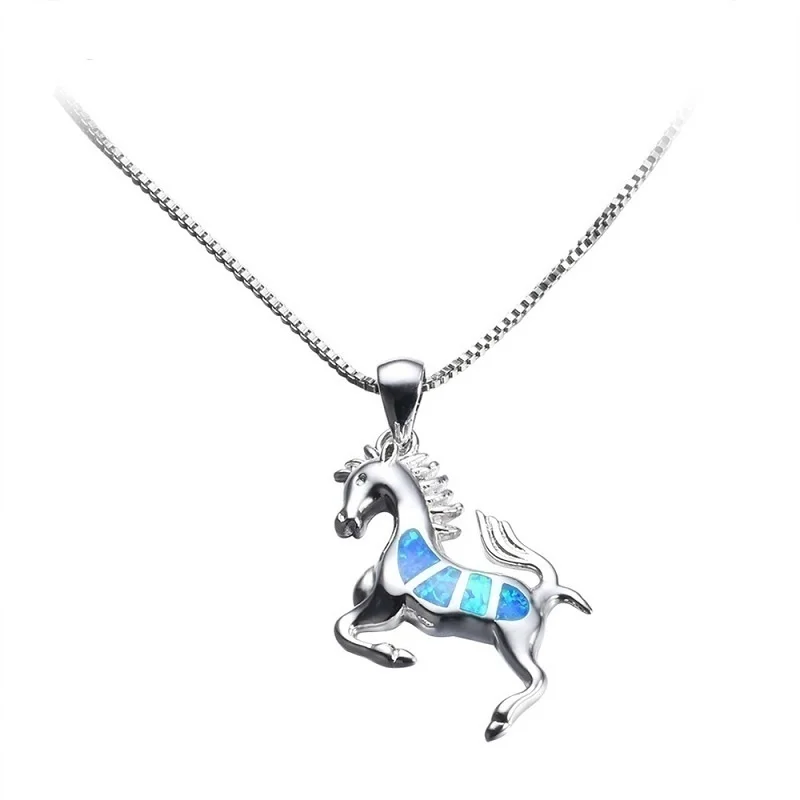

New Fashion Blue Horse Pendant Necklace Charm Personality Women Wedding Engagement Birthday Party Animal Jewelry Gifts
