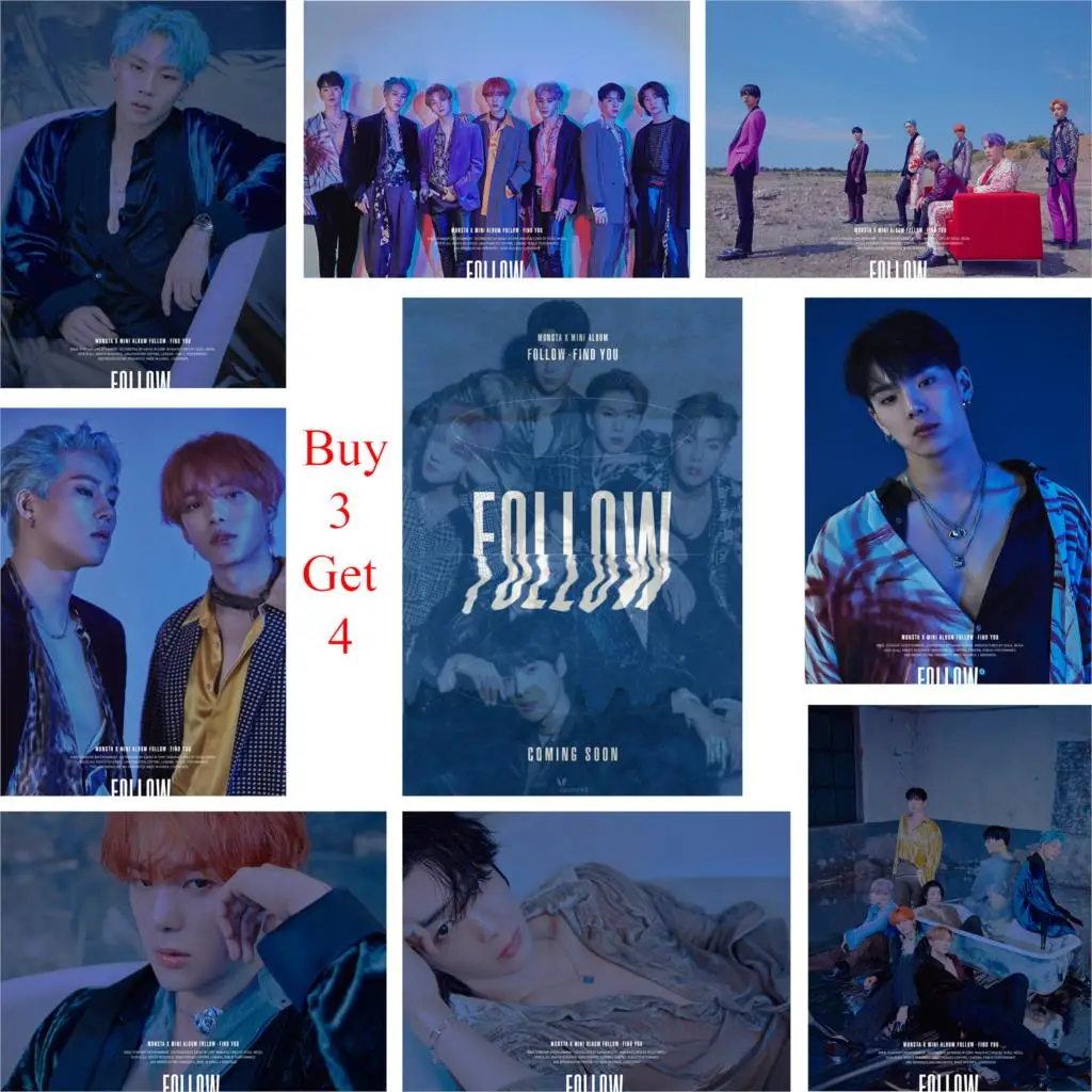 Постеры kpop monsta x follow find you яркие цветные украшения настенные принты|Наклейки на