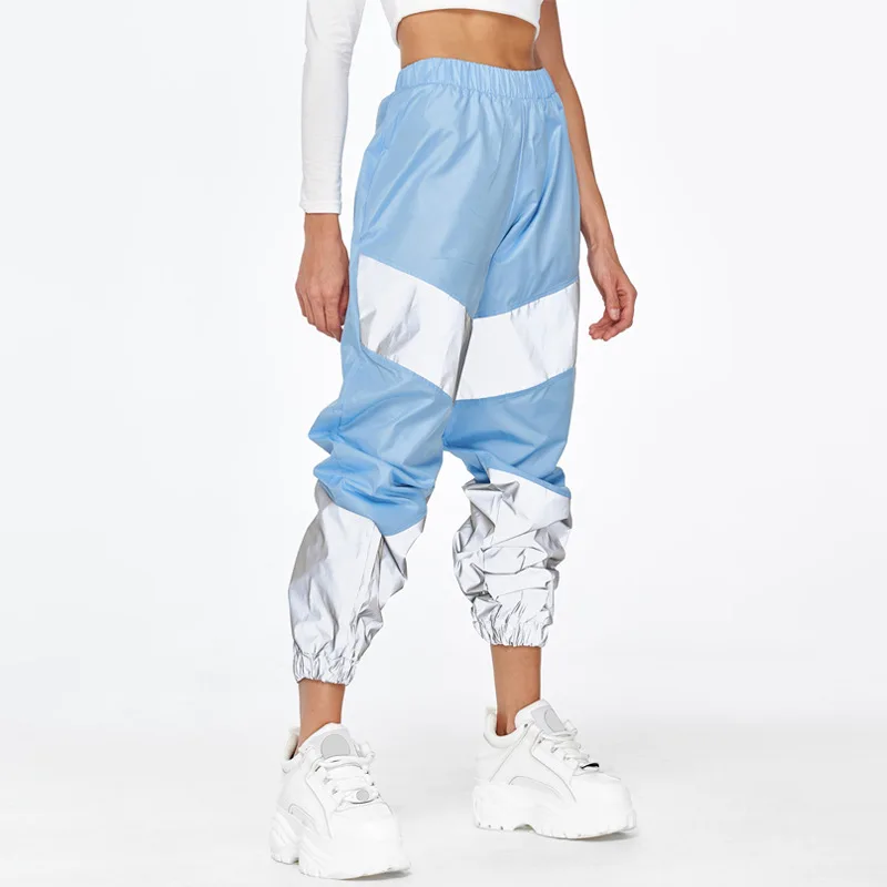 Светоотражающие спортивные брюки осень зима женские Jogger с высокой талией, из лоскутов спортивные брюки уличная праздничная одежда брюки