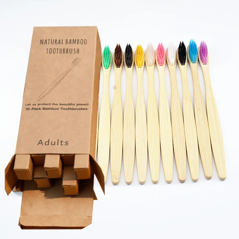 

Бамбук Зубная щётка 10 шт Красочные экологически чистый веганских материалов продукции нулевой отходов взрослых Зубная щётка es двойного Чи...