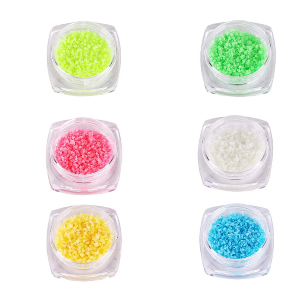 6 шт./упак. нейл арта люминесцентные светящиеся блестящий порошок песок светятся