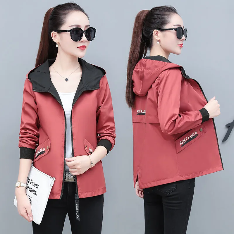 

2020 New Autumn Women's Jacket Hooded Causal Windbreaker Famale Basic Coats Sweater Zipper Lightweight Jackets Outerwear P713
