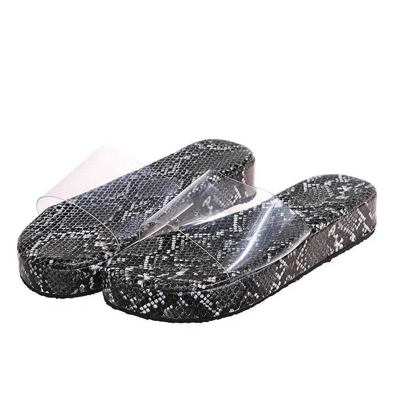 

Female Shoes Ladies' Slippers Low Big Size Snakeskin Platform 2021 Summer Girl Slides Rome Fabric Hoof Heels PU Rubber Basic