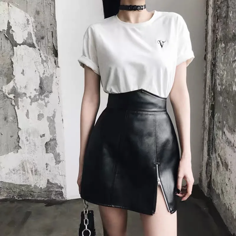 

skirts womens sunmmer 2020 new fashion black sheepskin leather mini skirt sexy a line skirt woman