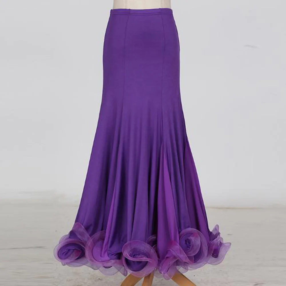 Длинная юбка для бальных танцев Женская эластичная резинка на талии с рюшами