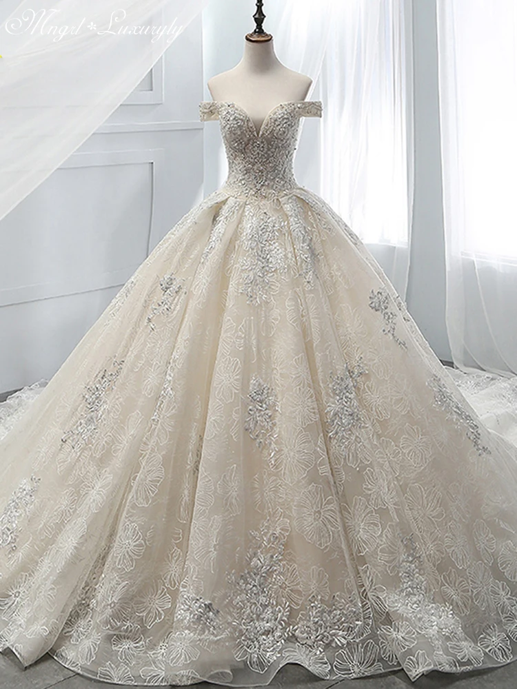 

Luxury Wedding Dresses Sleeveless Tube Top Lace Applique Sweetheart Prom Gowns Hand-beaded Embroidery vestido noiva Court Train