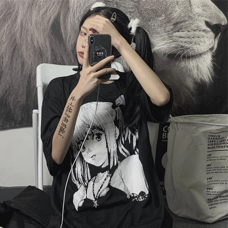 Аниме Дез Ноут Миса косплей Амане черная футболка для девочек, смешная уличная одежда Хараджуку, свободная летняя повседневная верхняя кофта, униформа.