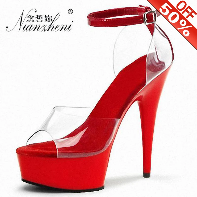 

17cm Women Ankle Strap Platform Stiletto Sandals Flower Female Dress Wedding Crystal Shoes 7 Inch Sexy Pole Dance High Heels