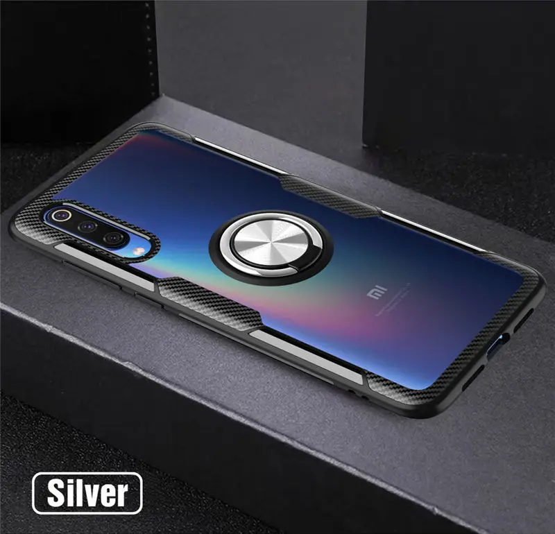 Silver Прозрачный противоударный армированный чехол для Xiaomi Mi 9 SE 8 магнитный металлический держатель с кольцом подставка задняя крышка Xiaomi Mi 9 чехол Xiaomi Mi 8 чехол - Цвет: Silver