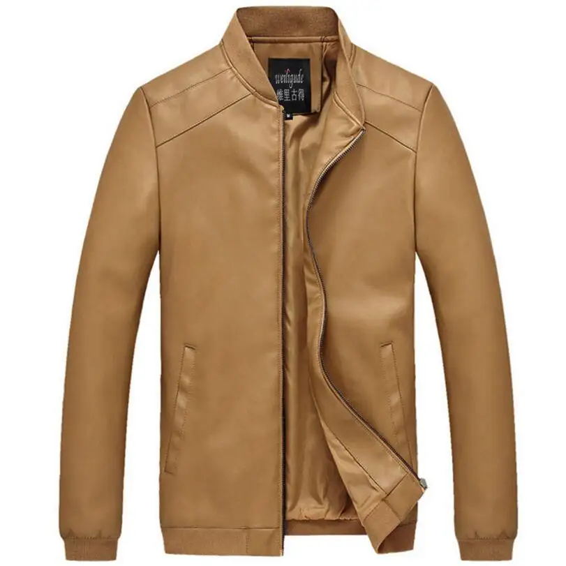 

Men Brown Leather Jackets And Coats New Spring Autumn PU Leather Coats Good Quality Male Solid Casual Leather Coats Size 5XL