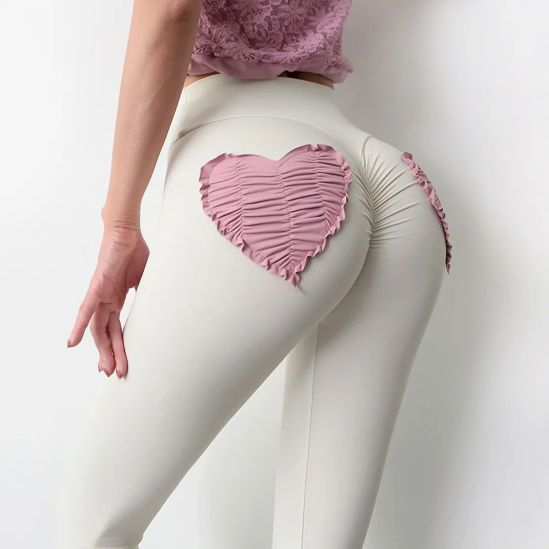 

Elastic White Heart Pocket Sexy Leggings Women High Waist Sport Yoga Pants Fitness Push Up Gym Slim Trousers Tights