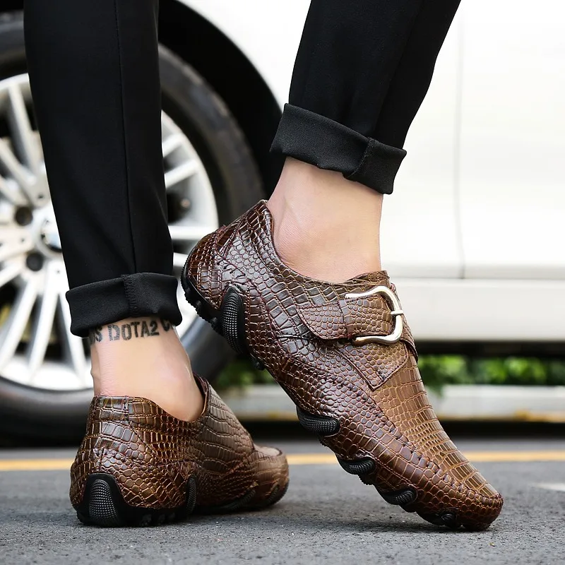 

Men Casual Natural Leather Crocodile Pattern Formal Shoes New Arrival Business Loafers Driving Shoes Zapatos Hombre Size 38-47