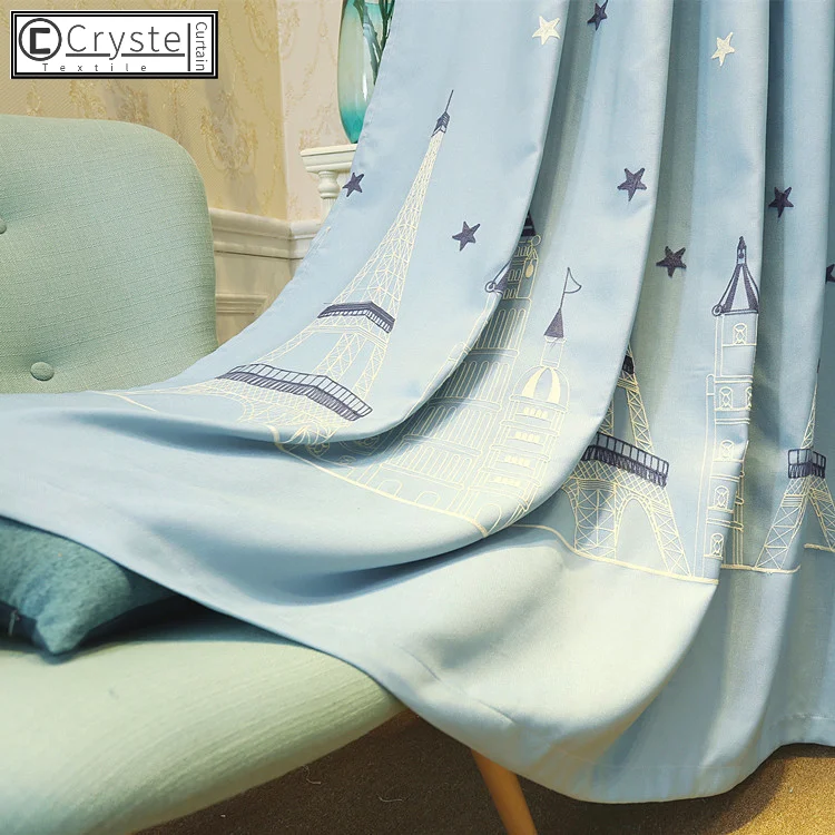 

Curtains for Living Bedroom Hollowed Embroidered Curtains Blue Mediterranean Boy Children Cartoon Cretonne Recommended