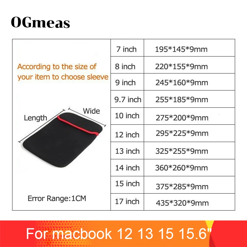 

Computer Bag 7 / 8 / 9 / 9.7 /10 /12 /13 /14 /15 inch Neoprene Pouch Bag Protective Case for Tablets PC Notebook Tablet Sleeve
