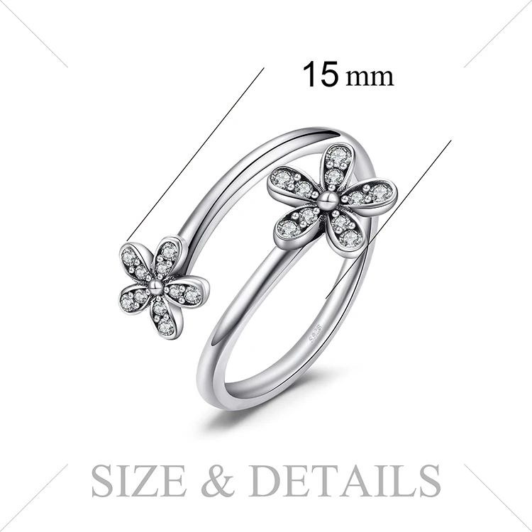 Jewelrypalace стерлингового серебра 925 мерцающий ромашки кубического циркония Открытое кольцо подарок кольца для дам Лидер продаж кольца для мамы