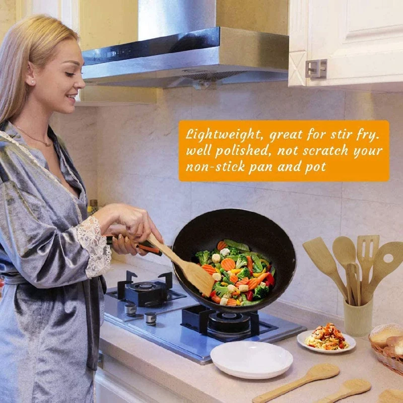 Набор бамбуковой кухонной утвари-набор из 6 предметов утвари с держателем