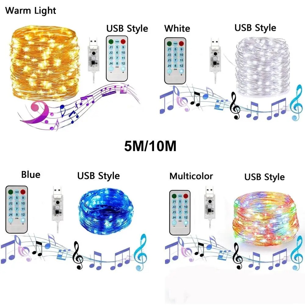 

Music Lights String LED Fairy String Lights USB Lamp String 12 Mode 5M/10M Creative Beautiful Wedding Celebration Waterproof