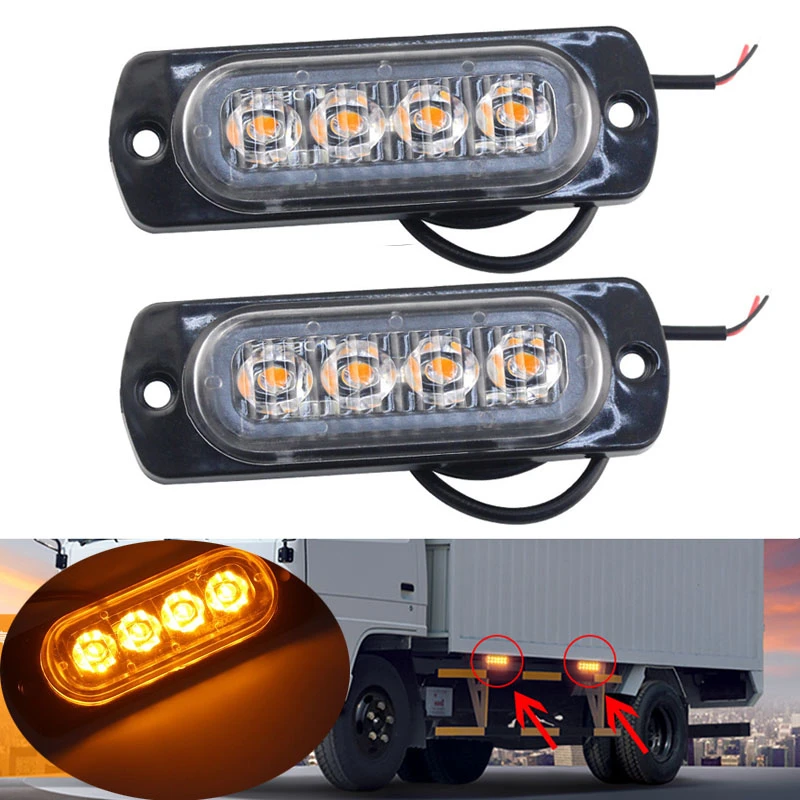 

2pcs 12V 4 Led lights Amber/red/white/blue Car Trailer Truck Motorcycle side marker light Bar Indicator Light Clearance lamps