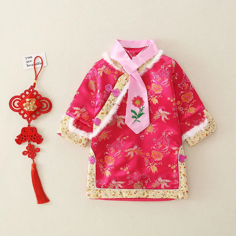 Ano novo traje das crianças roupas de inverno infantil colete do bebê criança menino menina estilo tradição chinesa cheongsam qipao trajes