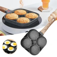four hole frying pot thickened omelet pan black non stick egg steak ham pancake wooden handle kitchen cooking breakfast maker