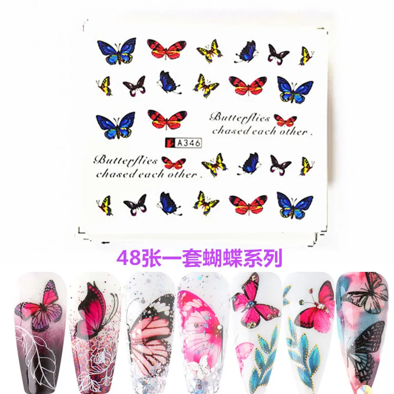 48Pcs 3D Butterflies Series Flowers Bush Nail Art Design Water Transfer Sliders Decals for Sticker DIY Tips Decoration Tool | Красота и