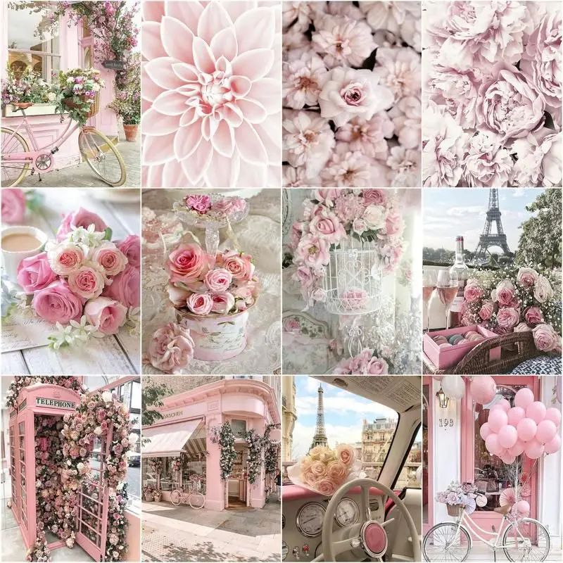 

GATYZTORY Flowers Picture DIY Painting By Number Pink Rose Bicycle Acrylic Paint By Numbers For Adults Handpainted Painting For
