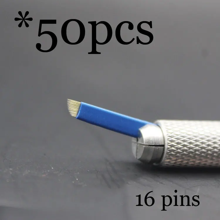 50P 9 12 14 16 18 21 Pin u-образные иглы для татуажа, Перманентный макияж, лезвие для вышивания бровей, для 3D микроблейдинга, ручная ручка для татуировки - Габаритные размеры: 50pcs16pin