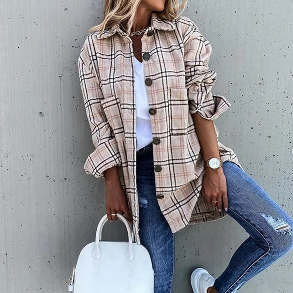 

Ms in the lady's long plaid Shirt the spring and autumn period and the new cotton shirt loose fashion women's clothing coat