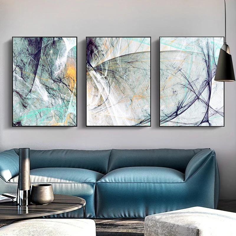 Абстрактная Картина на холсте в скандинавском стиле синего и серого цвета Постер