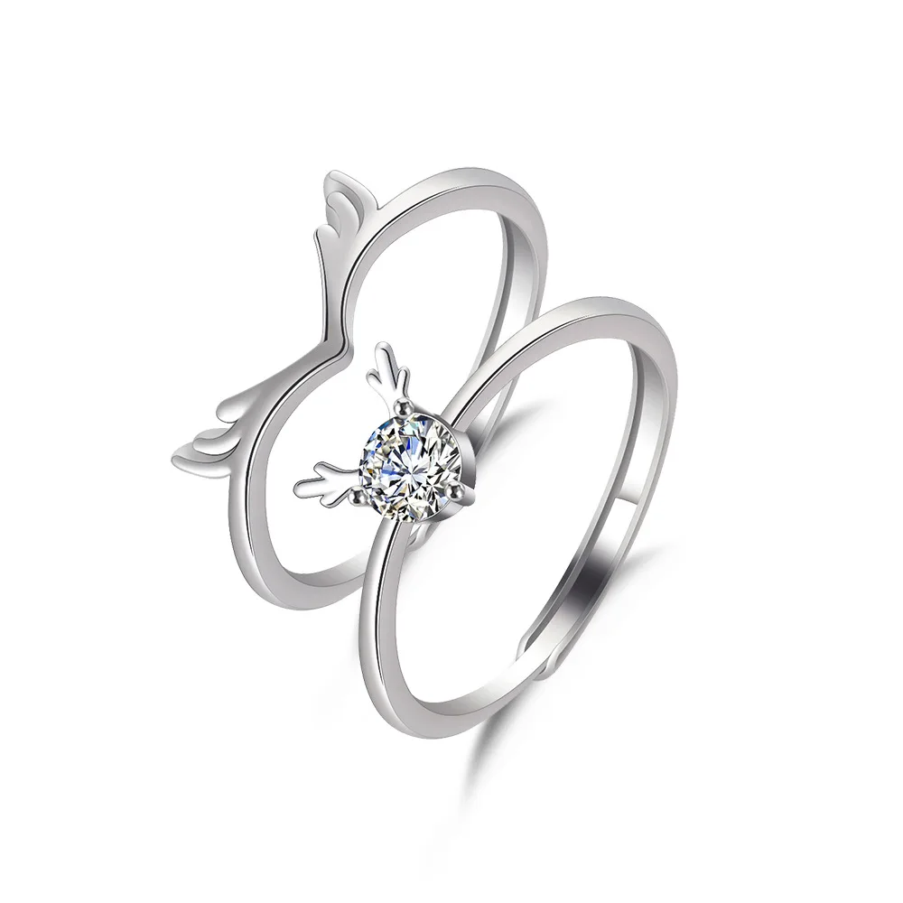 

There Is You All The Way. Couple Antlers Diamond Ring For Men And Women Romantic Proposal Jewelry Wedding Engagement Gift