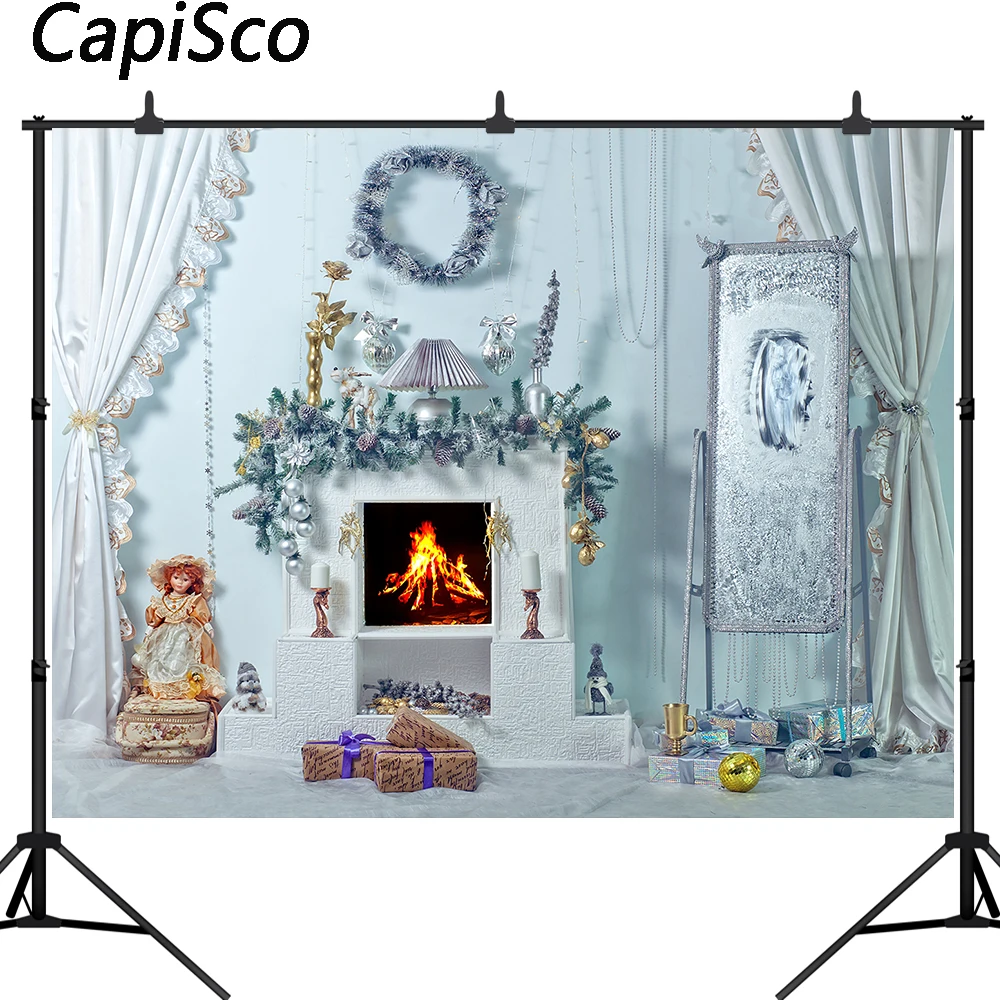 

Рождественские фоны Capisco, роскошная комната, камин, подарок, занавеска, зеркало, шикарная стена, Детская фотография, фон для фотостудии, рекв...
