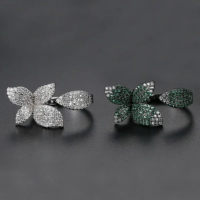 Кольцо в виде цветка с кристаллами модные стразы листьев регулируемые кольца на