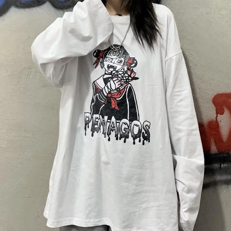 

Men's And Women's T-shirts South Korea's Retro Hong Kong Style Harajuku Two Loose Lovers Long Sleeve T-shirt Men's And Women's