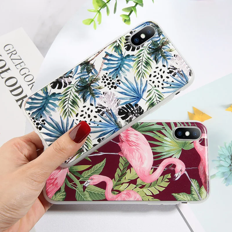 USLION Flamingo Flower Leaves Cases Cover For iPhone X XR Xs Max Soft TPU Silicone Phone Case 6 6s 7 8 Plus 5 5s SE |
