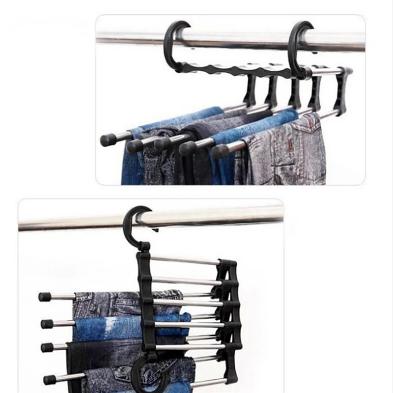

2021 Newest Fashion 5 in 1 Pant Rack Shelves Stainless Steel Clothes Hangers Multi-functional Wardrobe Hot Sale Magic Hanger