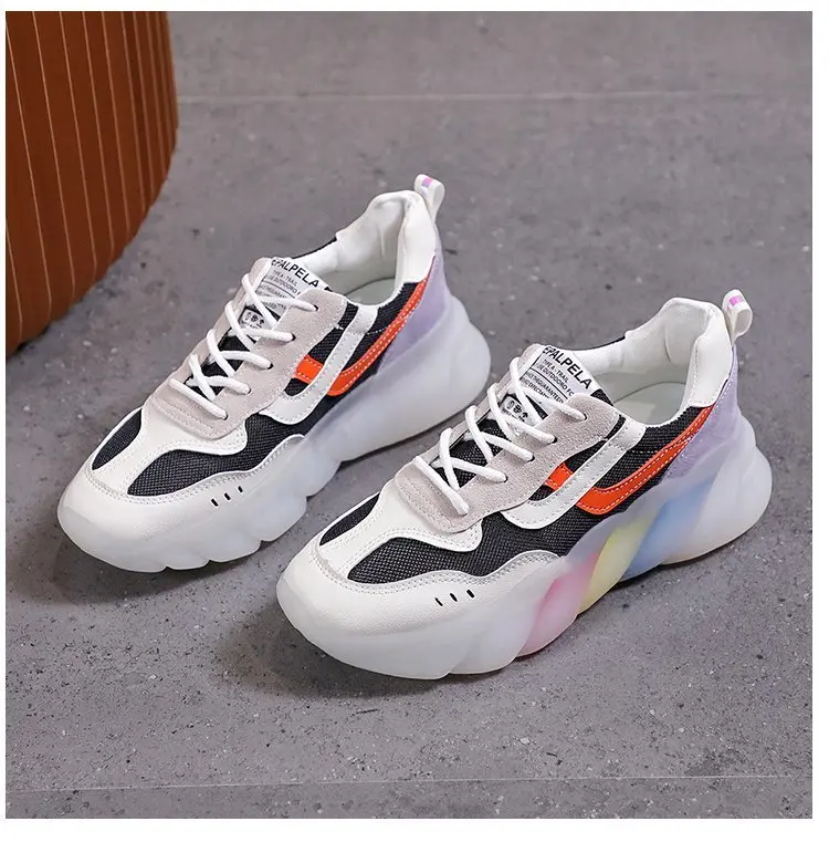 

Rainbow Bottom Dad Shoes For Women Spring New Platform Thick Soles Color Combination Light Running Shoes Sneakers For Women